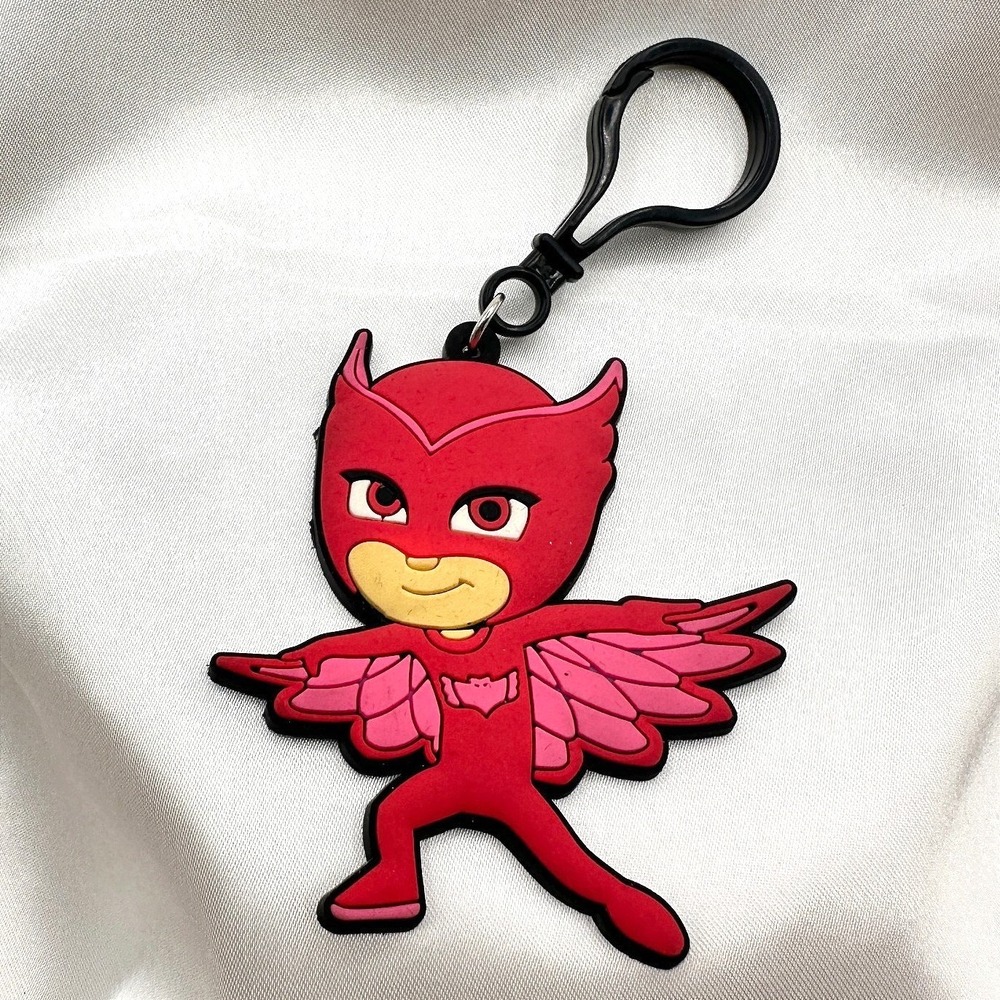 Vintage 80s Rubber Keychain Red Superhero Bag Charm Backpack Clip Licens Jewelry